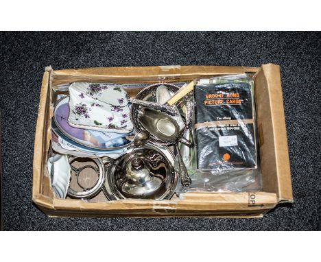 Mixed Lot of Collectibles, comprising plated ware lidded dish, footed bowl, tripod stand, sauce boat and assorted flatware, t