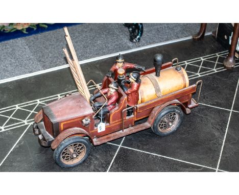 Reproduction Wooden Fire Engine in an old fashioned style, measures length 28", height including ladders 22".