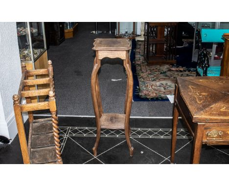 Small Collection of Furniture, comprising an umbrella/stick stand in old pine with drip tray, three sections to the base, aco