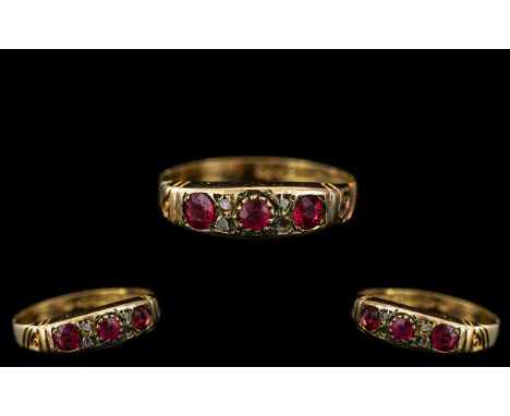 Antique Period Attractive 18ct Gold Ruby and Diamond Set Ring with full hallmark for Chester, 18ct, date letter for 1902 and 