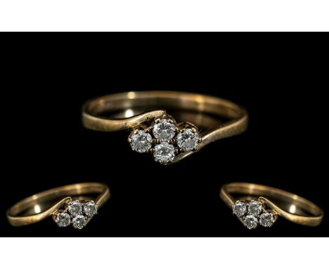 Ladies - Petite 9ct Gold Diamond Set Ring. Full Hallmark for 9.375 to Interior of Shank. The Four Round Diamonds of Excellent
