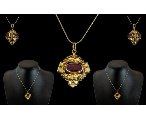 Antique Period - Finely Worked Ornate 18ct Gold Novelty Stone Set Lantern Fob / Charm. Marked 750. Attached to 9ct Gold Later