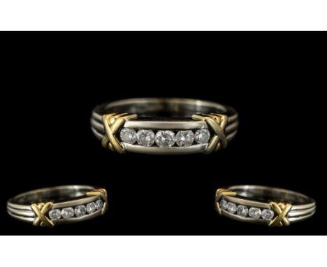 18ct Gold Ladies Diamond Ring, Modern Design With 5 Channel Set Round Brilliant Cut Diamonds, Fully Hallmarked, Gross Weight 