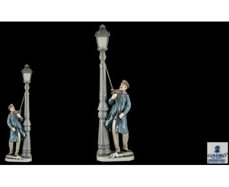 Lladro Hand Painted Porcelain Figure of Large Proportions ' Lamp Lighter ' Model No 5205. Designer Salvador Furio. Issued 198