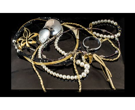 Collection of Napier Vintage Jewellery, comprising a gold tone necklace with snake chain and enamel pendant, a gold tone and 