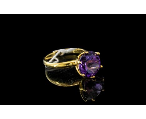 Amethyst Round Cut Solitaire Ring, a round cut, 12mm diameter, 5.5ct amethyst of wonderful colour, set in a Tiffany style, 14