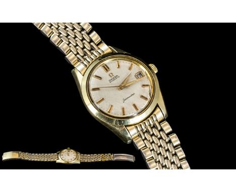 Omega - Seamaster Automatic Date-Just Gold Tone Stainless Steel Gents Wrist Watch. Features Pearl Dial, Gold Markers / Hands,