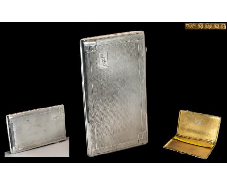 Art Deco 1930's Period Gentleman's Superior Quality Sterling Silver Engine Turned Cigarette Case. Hallmark Birmingham 1934. M