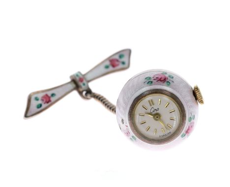 Ciro sterling silver watch brooch with floral enamel design. Measures approx. 5.3 x 3.8cm. It has been stamped on the reverse