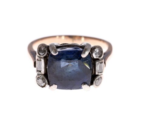 Sapphire and Diamond dress ring with 9ct gold shank and 925 sterling silver setting. UK ring size N. Tested to 9ct and 925. S