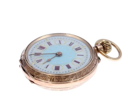 Vintage 9ct Enamelled Fob Watch. Unsigned pin set hand wind movement. 9ct case and beautiful enamel dial and caseback. Minera