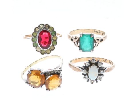 Collection of antique sterling silver dress rings with 9ct gold shanks inc. Opal, paste. There are a variety of sizes. Each i