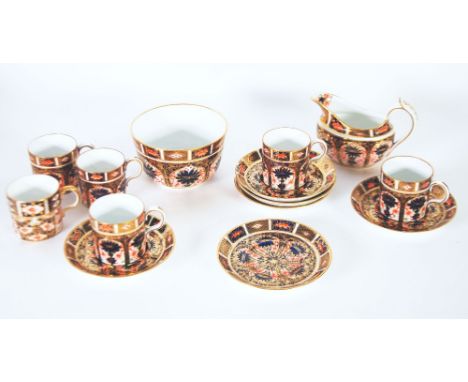 THIRTEEN PIECE 1920's ROYAL CROWN DERBY 'JAPAN' PATTERN CHINA PART COFFEE SET, pattern No. 1128, comprising; FIVE COFFEE CANS