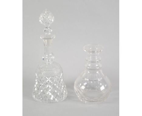 CUT GLASS LIQUEUR DECANTER, the bell shaped body diamond and stud cut, the long neck buster shaped and a panelled with diamon