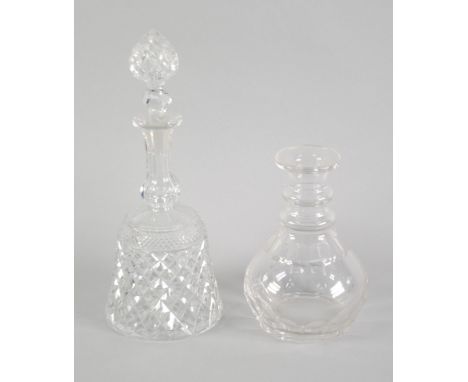 CUT GLASS LIQUEUR DECANTER, the bell shaped body diamond and stud cut, the long neck buster shaped and a panelled with diamon