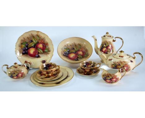 AYNSLEY BONE CHINA FRUIT PRINTED PART TEA, COFFEE AND DESSERT SERVICE FOR 12 PERSONS, 54 pieces, comprising; 12 TEA CUPS 11 S