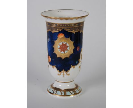 ROYAL WORCESTER 'MILLENIUM' CHINA VASE,  of cylindrical footed form, with flared rim, 8" (20.3cm) high, print mark 