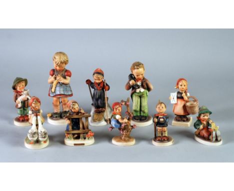 TEN GOEBEL POTTERY FIGURES, all damaged, including 'A Stitch in Time', 'Little Hiker', 'Singing Lesson', 'Signs of Spring', '