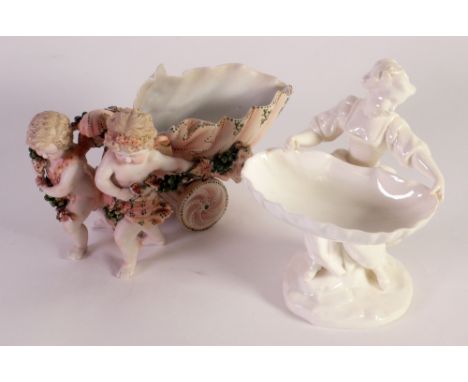 AN EARLY TWENTIETH CENTURY MINTONS WHITE GLAZED FIGURAL BON BON DISH, date cypher for 1925, also a  GERMAN RUDOLSTADT VOLKSTE