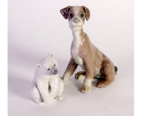 a LLADRO PORCELAIN MODEL OF A DOG SAT UPON A HAUNCHES, also a Lladro model POLAR BEAR (2) 