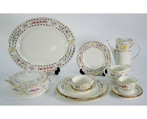 ROYAL WORCESTER FINE BONE CHINA 'TRIANON' PATTERN DINNER AND TEA SERVICE, with polychrome gold printed  floral borders betwee