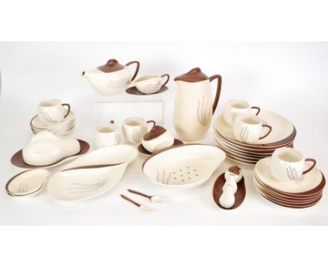 1950's CARLTON WARE COMPREHENSIVE 47 PIECE 'Windswept' pattern dinner and tea service in cream and chocolate brown 