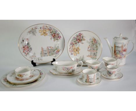 ROYAL WORCESTER FINE BONE CHINA 'SECRET GARDEN' PATTERN PART DINNER, TEA AND COFFEE SERVICE, 173 PIECES, with printed garden 