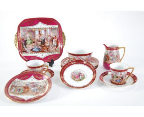 FORTY PIECE VIENNA STYLE CZECHOSLOVAKIAN PORCELAIN TEA SERVICE FOR TWELVE PERSONS, colour printed with Roman scenes, within m