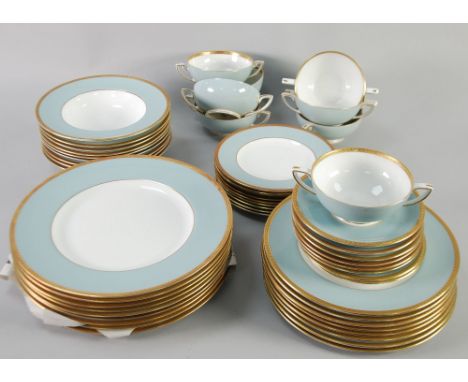 ROYAL WORCESTER CIRCA 1960's CHINA DINNER SERVICE SUFFICIENT FOR 8 PERSONS, 'WESTMINSTER' PATTERN, pale blue and white within