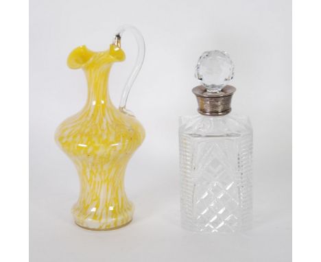 ELIZABETH II CORONATION YEAR CUT GLASS SQUARE SPIRIT DECANTER, with silver collar, Birmingham 1952, TOGETHER WITH A WHITE SPE