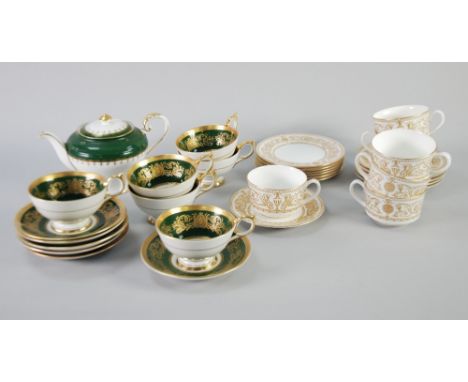 ROYAL WORCESTER CIRCA 1966 CHINA TEA SET FOR SIX PERSONS, 'Hyde Park',  classical gilt decoration includes bucket shaped cups