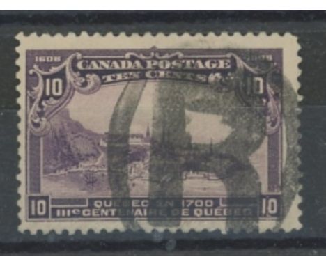 1908 Quebec 10c used with large "R" cancel, fine. SG 193 Cat £85