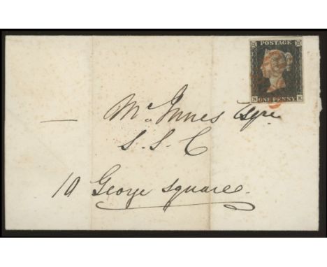 1840 1d black, plate 7, N-K, used on part entire 24-12-1840 with red maltese cross, 4 good margins.
