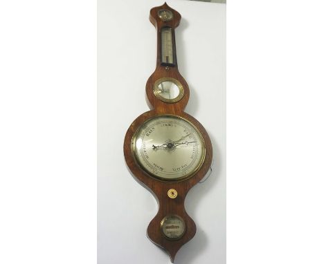Rosewood Banjo Wall Barometer, Having a Silver Dial and Thermometer guage, 95cm high