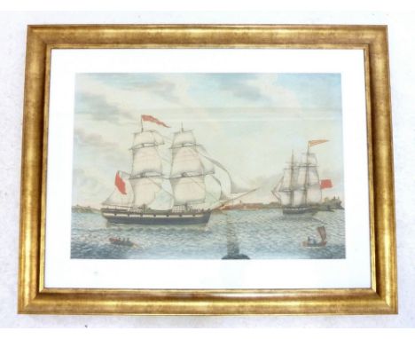 A large coloured naval print, 54 x 79 cm 