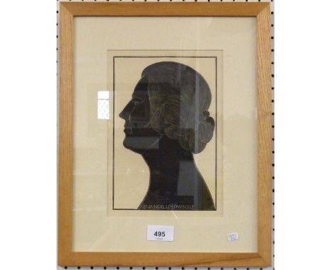 Eric Gill - wood cut portrait of Xenia Noelle Lowinsky 1924, 24 x 17cm 