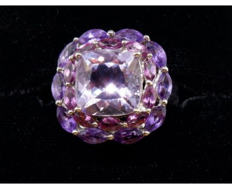 A silver and amethyst dress ring, size N 