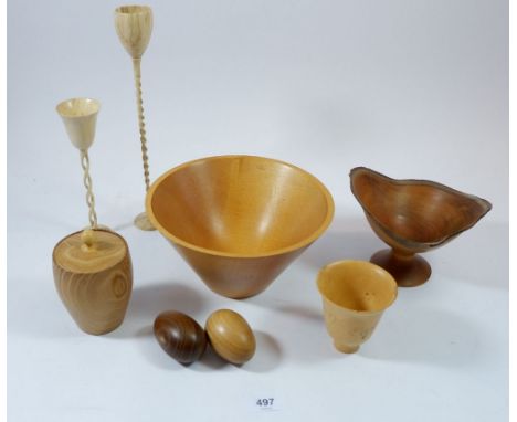 A small group of decorative treen, tallest item 26cm 