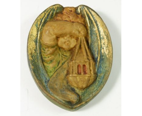 A Mary Seton Watts Compton Pottery Will 'O' The Wisp paperweight with original label, 10 x 8cm 