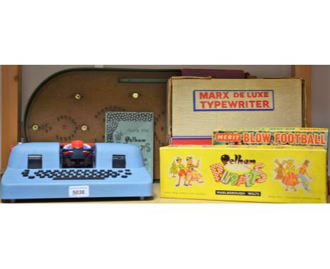 Toys - a Marx Toys Deluxe typewriter, two tone blue and red body, boxed with instructions, etc; Pelham SS Gypsy Girl puppet; 