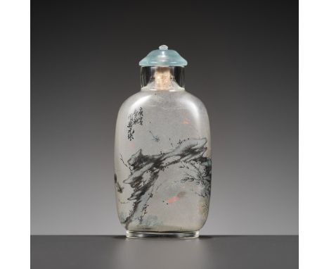 AN INSIDE-PAINTED GLASS 'FISH AND INSECTS' SNUFF BOTTLE, BY ZHOU LEYUAN, CHINA, DATED 1890Expert's note: According to Hugh Mo