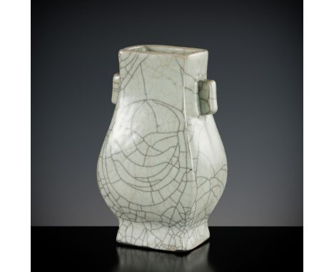 A GE-TYPE VASE, FANGHU, FIRST HALF OF THE 18TH CENTURYChina, 1700-1750. Of rectangular section, the pear-shaped body rising f