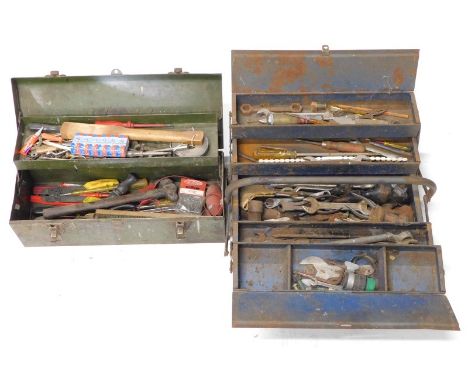 Two metal tool boxes containing a quantity of various tools, etc.