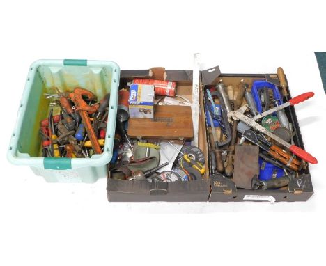 Three boxes of mainly engineer's tools, etc.