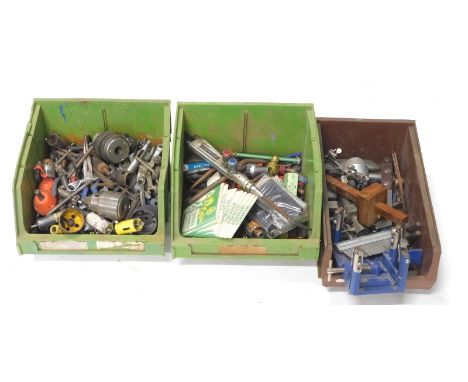 Three boxes of various engineer's tools, etc.