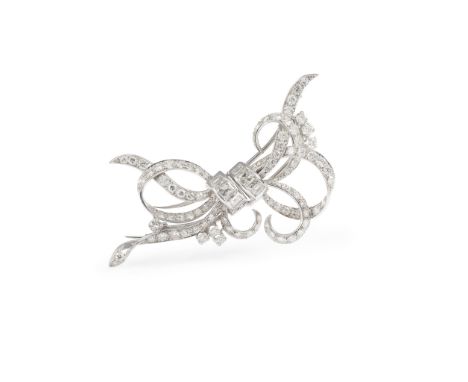 A mid 20th-Century diamond double clip brooch of scrolling design, channel-set with two central rows of square step-cut diamo