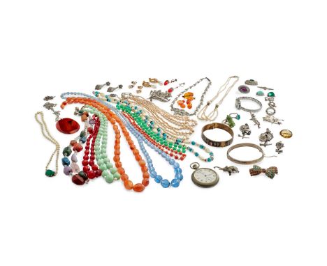 A collection of costume jewellery including various faux and cultured pearl necklaces, silver and costume jewellery necklaces