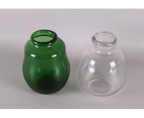 A bottle green glass vase, design: C.J.Lanooy, 1919. Execution: Glass Factory Leerdam, marked with etching mark on the bottom