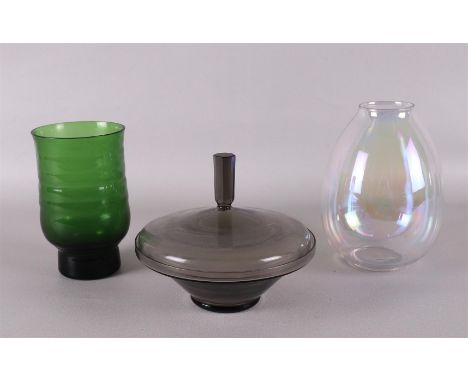 A green glass vase, design: C.J.Lanooy, 1921 - 1923. Execution: Glass Factory Leerdam, marked with etching mark on the bottom