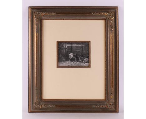 Dutch school, early 20th century "Goat in the stable", lithograph/paper, h14 x w18 cm.